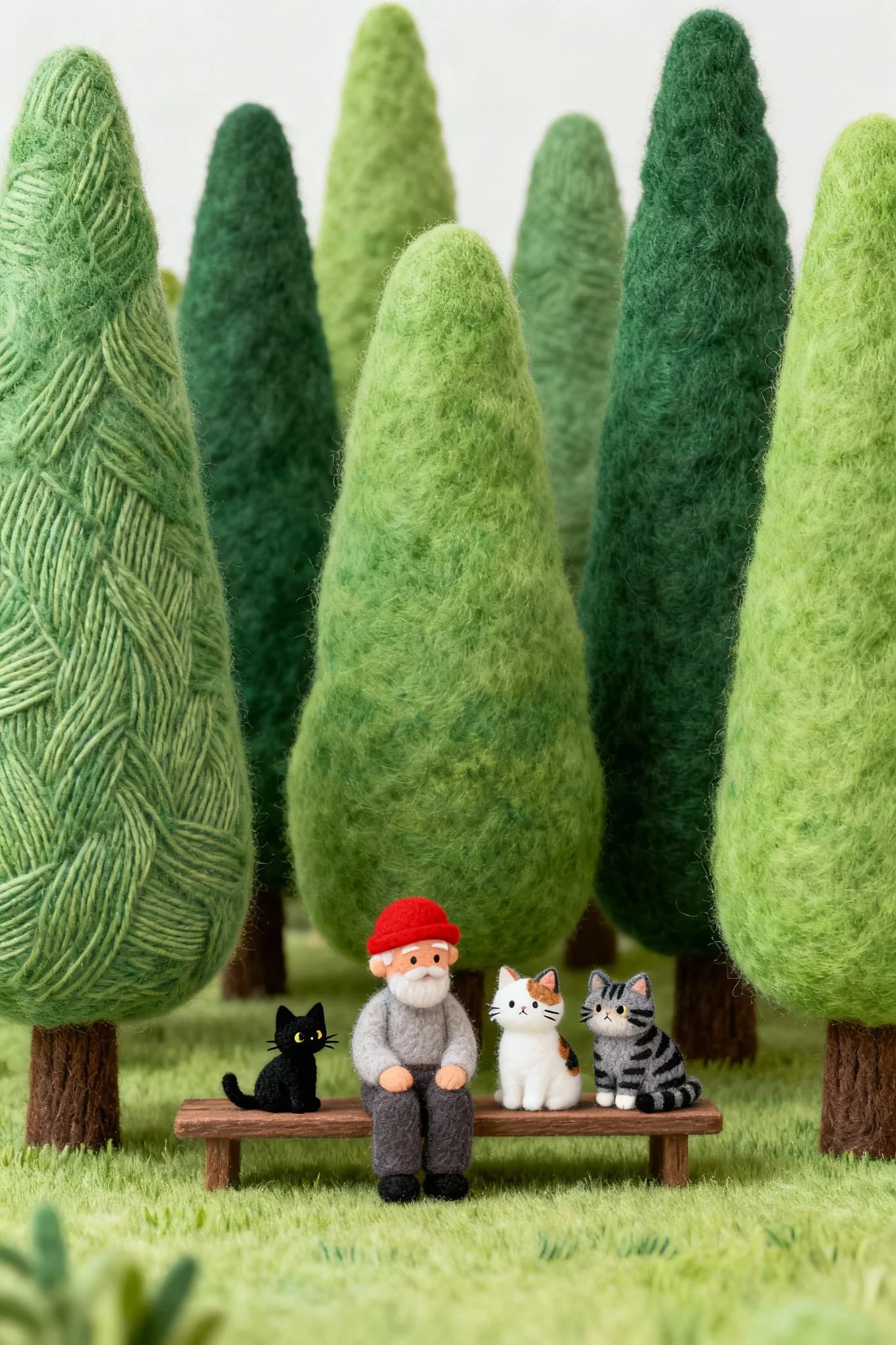 毛毡风格的森林长椅